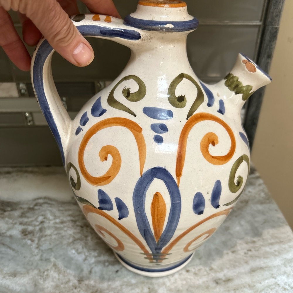 Vintage Italian Majolica Terracotta Pitcher Jug Womans Face 11 “ Hand Painted - Picture 5 of 8